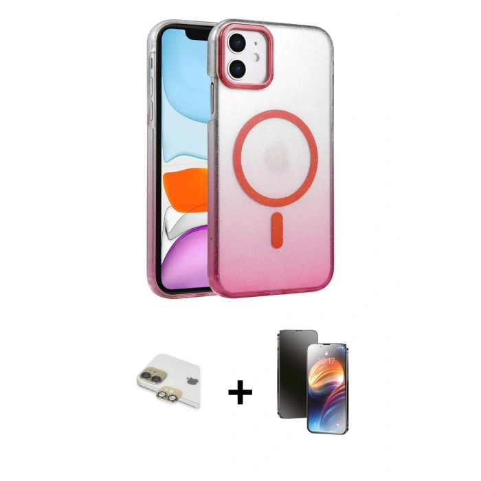 MARSİLYAN™- iPhone 11 Kılıf Ahenk Doku Özel Seri - Siyah 3D Antistatik Mat Seramik Nano Ekran Koruyucu + Pers Alüminyum Kamera Lens - GD