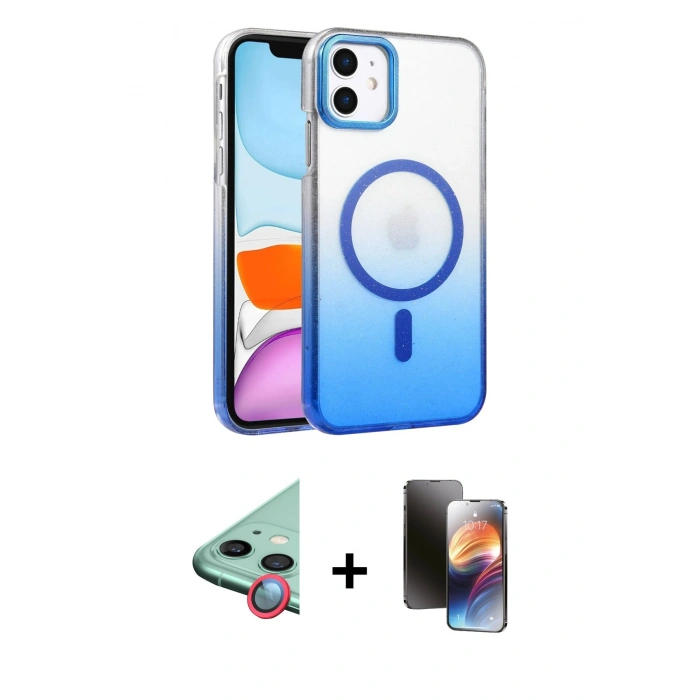 MARSİLYAN™- iPhone 11 Kılıf Ahenk Doku Özel Seri - Siyah 3D Antistatik Mat Seramik Nano Ekran Koruyucu + Raze Metal Kamera Lens - KI