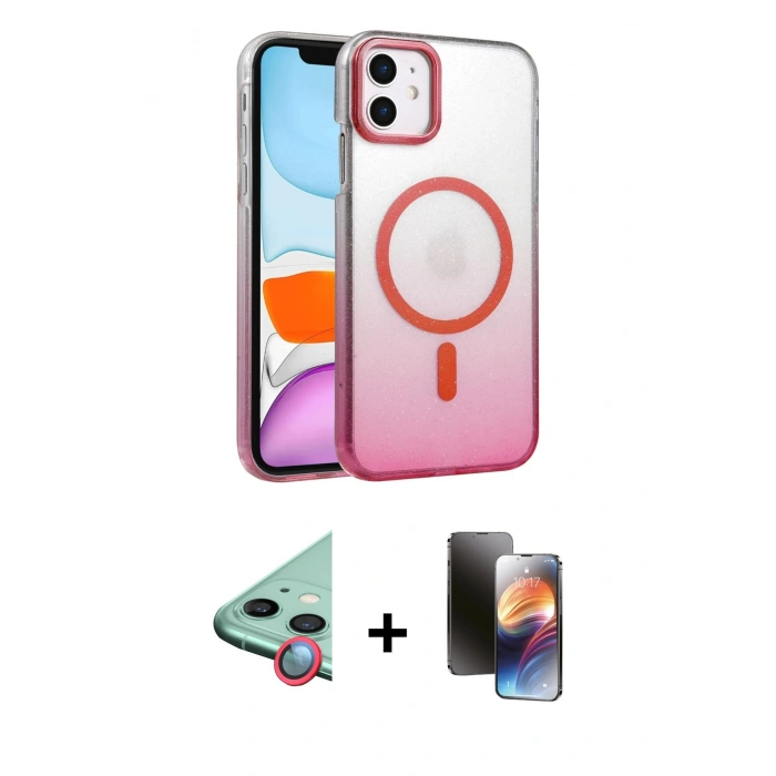 MARSİLYAN™- iPhone 11 Kılıf Ahenk Doku Özel Seri - Siyah 3D Antistatik Mat Seramik Nano Ekran Koruyucu + Raze Metal Kamera Lens - KI
