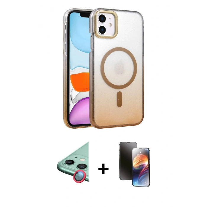 MARSİLYAN™- iPhone 11 Kılıf Ahenk Doku Özel Seri - Siyah 3D Antistatik Mat Seramik Nano Ekran Koruyucu + Raze Metal Kamera Lens - KI