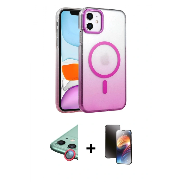 MARSİLYAN™- iPhone 11 Kılıf Ahenk Doku Özel Seri - Siyah 3D Antistatik Mat Seramik Nano Ekran Koruyucu + Raze Metal Kamera Lens - KI