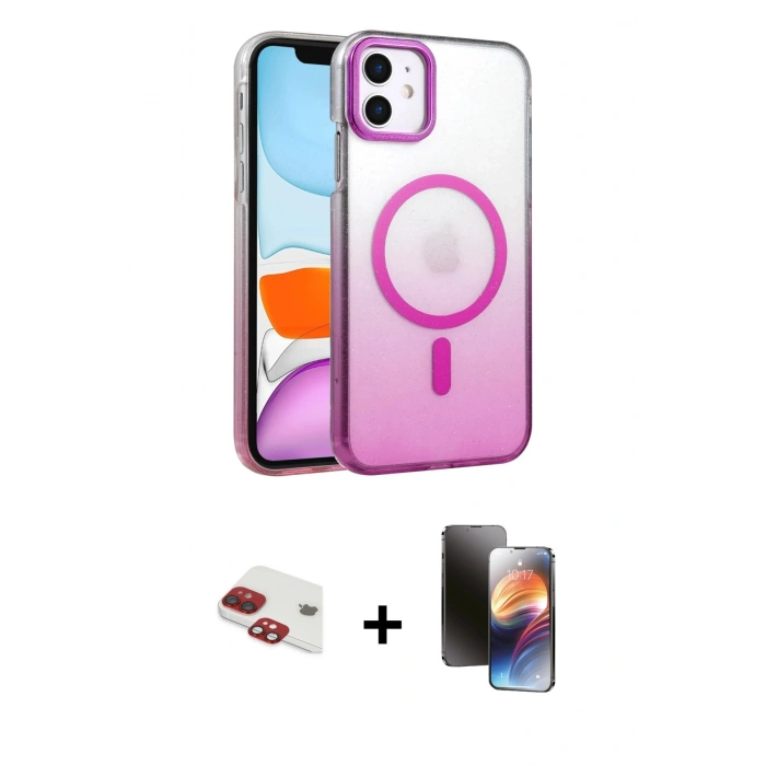 MARSİLYAN™- iPhone 11 Kılıf Ahenk Doku Özel Seri - Siyah 3D Antistatik Mat Seramik Nano Ekran Koruyucu + Pers Alüminyum Kamera Lens - KI