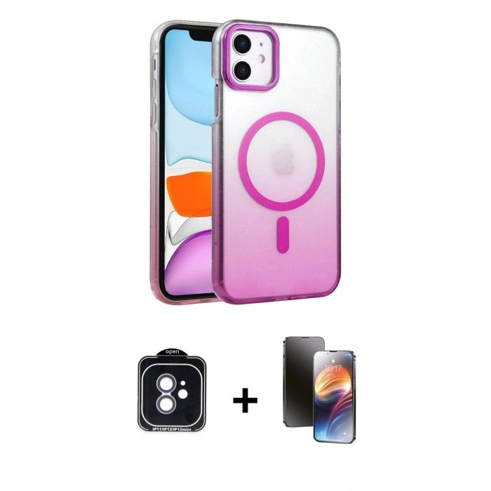 MARSİLYAN™- iPhone 11 Kılıf Ahenk Doku Özel Seri - Siyah 3D Antistatik Mat Seramik Nano Ekran Koruyucu + PVD Metal Kamera Lens - MI