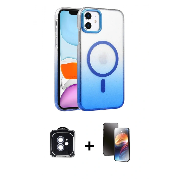 MARSİLYAN™- iPhone 11 Kılıf Ahenk Doku Özel Seri - Siyah 3D Antistatik Mat Seramik Nano Ekran Koruyucu + PVD Metal Kamera Lens - MI