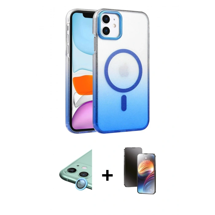 MARSİLYAN™- iPhone 11 Kılıf Ahenk Doku Özel Seri - Siyah 3D Antistatik Mat Seramik Nano Ekran Koruyucu + Raze Metal Kamera Lens - MI