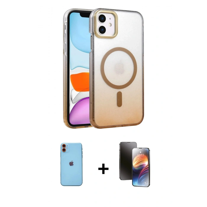 MARSİLYAN™- iPhone 11 Kılıf Ahenk Doku Özel Seri - Siyah 3D Antistatik Mat Seramik Nano Ekran Koruyucu + Neon Fosforlu Kamera Lens - TU