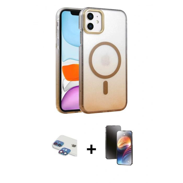 MARSİLYAN™- iPhone 11 Kılıf Ahenk Doku Özel Seri - Siyah 3D Antistatik Mat Seramik Nano Ekran Koruyucu + Pers Alüminyum Kamera Lens - GI