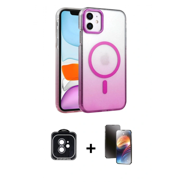 MARSİLYAN™- iPhone 11 Kılıf Ahenk Doku Özel Seri - Siyah 3D Antistatik Mat Seramik Nano Ekran Koruyucu + PVD Metal Kamera Lens - SH