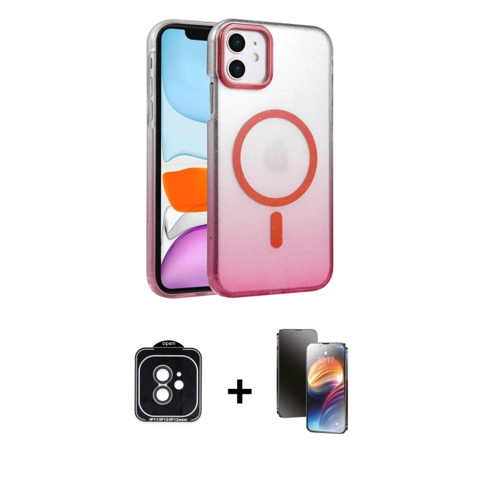 MARSİLYAN™- iPhone 11 Kılıf Ahenk Doku Özel Seri - Siyah 3D Antistatik Mat Seramik Nano Ekran Koruyucu + PVD Metal Kamera Lens - SH