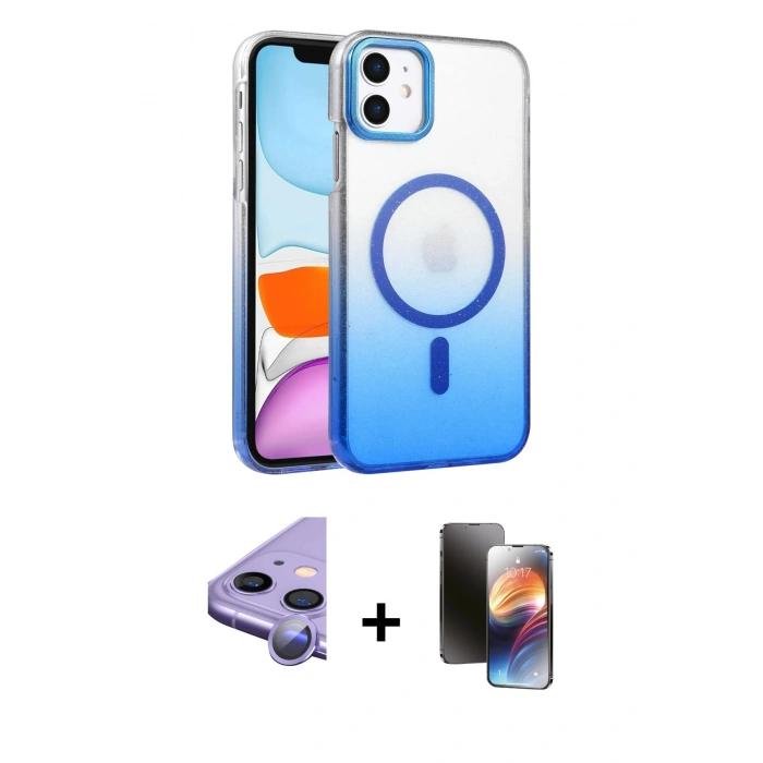MARSİLYAN™- iPhone 11 Kılıf Ahenk Doku Özel Seri - Siyah 3D Antistatik Mat Seramik Nano Ekran Koruyucu + Raze Metal Kamera Lens - MR