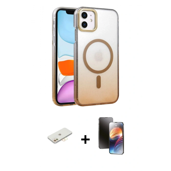 MARSİLYAN™- iPhone 11 Kılıf Ahenk Doku Özel Seri - Siyah 3D Antistatik Mat Seramik Nano Ekran Koruyucu + Renkli Kamera Lens Koruma Cam - SI