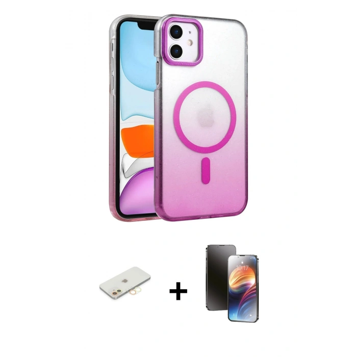 MARSİLYAN™- iPhone 11 Kılıf Ahenk Doku Özel Seri - Siyah 3D Antistatik Mat Seramik Nano Ekran Koruyucu + Renkli Kamera Lens Koruma Cam - SI
