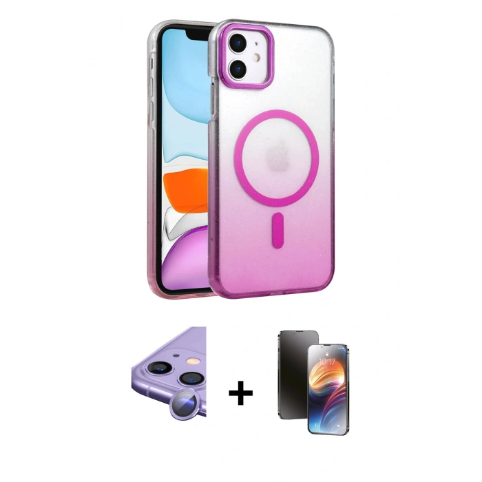 MARSİLYAN™- iPhone 11 Kılıf Ahenk Doku Özel Seri - Siyah 3D Antistatik Mat Seramik Nano Ekran Koruyucu + Raze Metal Kamera Lens - MR