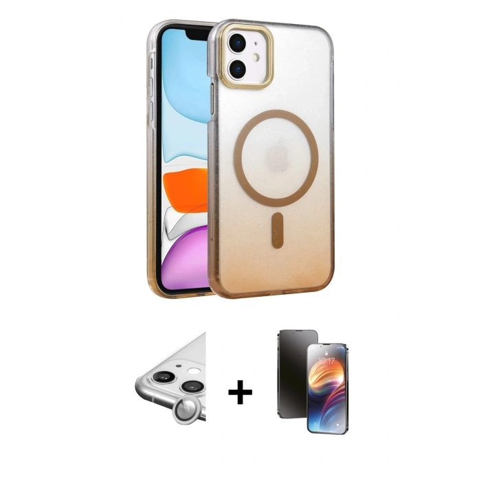 MARSİLYAN™- iPhone 11 Kılıf Ahenk Doku Özel Seri - Siyah 3D Antistatik Mat Seramik Nano Ekran Koruyucu + Raze Metal Kamera Lens - GS
