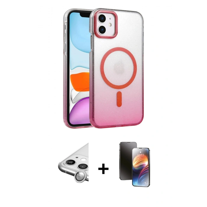 MARSİLYAN™- iPhone 11 Kılıf Ahenk Doku Özel Seri - Siyah 3D Antistatik Mat Seramik Nano Ekran Koruyucu + Raze Metal Kamera Lens - GS