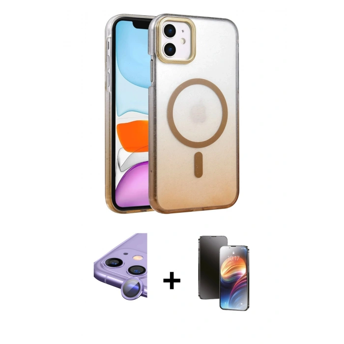 MARSİLYAN™- iPhone 11 Kılıf Ahenk Doku Özel Seri - Siyah 3D Antistatik Mat Seramik Nano Ekran Koruyucu + Raze Metal Kamera Lens - MR