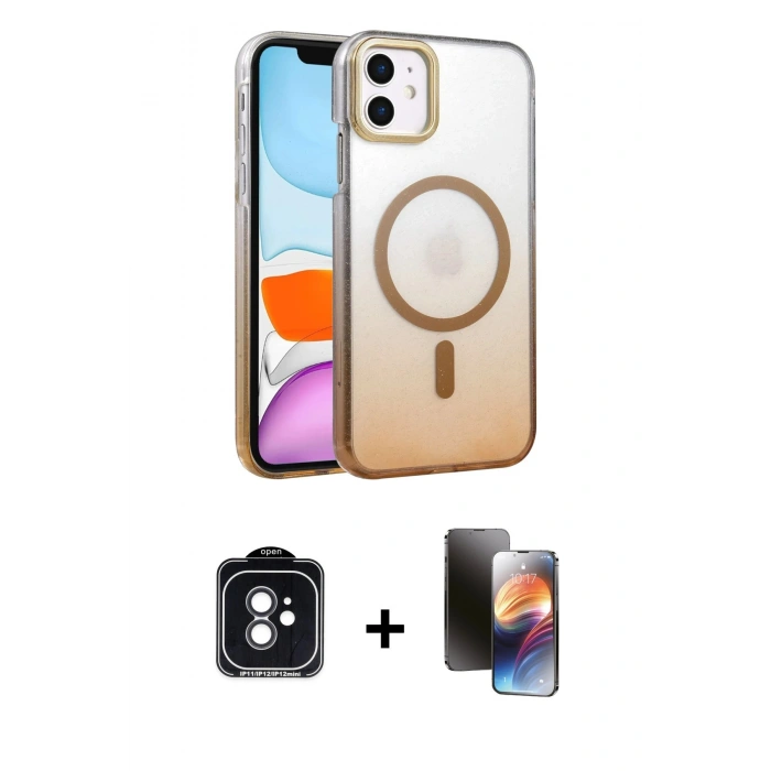 MARSİLYAN™- iPhone 11 Kılıf Ahenk Doku Özel Seri - Siyah 3D Antistatik Mat Seramik Nano Ekran Koruyucu + PVD Metal Kamera Lens - SH