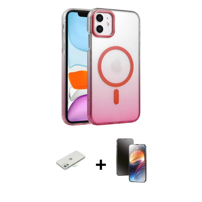 MARSİLYAN™- iPhone 11 Kılıf Ahenk Doku Özel Seri - Siyah 3D Antistatik Mat Seramik Nano Ekran Koruyucu + Renkli Kamera Lens Koruma Cam - SI