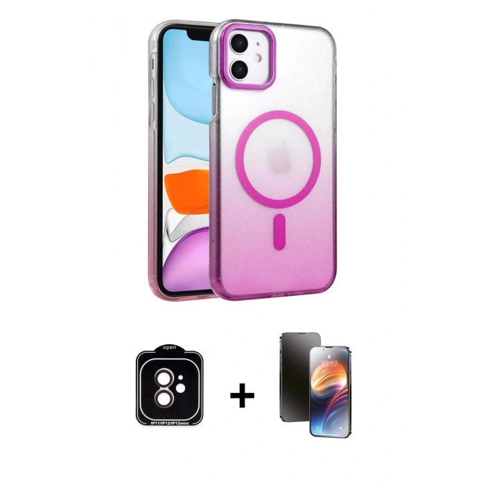 MARSİLYAN™- iPhone 11 Kılıf Ahenk Doku Özel Seri - Siyah 3D Antistatik Mat Seramik Nano Ekran Koruyucu + PVD Metal Kamera Lens - TU