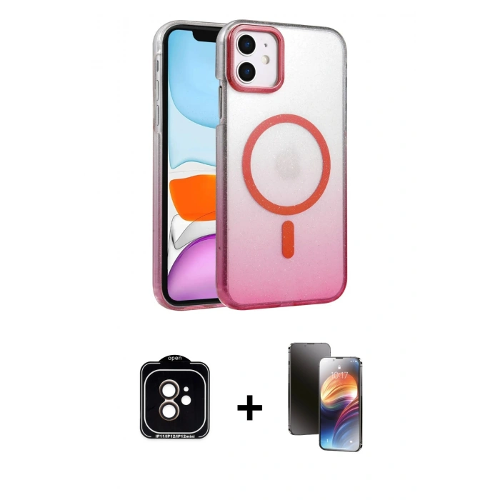 MARSİLYAN™- iPhone 11 Kılıf Ahenk Doku Özel Seri - Siyah 3D Antistatik Mat Seramik Nano Ekran Koruyucu + PVD Metal Kamera Lens - TU