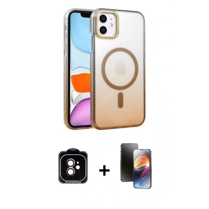 MARSİLYAN™- iPhone 11 Kılıf Ahenk Doku Özel Seri - Siyah 3D Antistatik Mat Seramik Nano Ekran Koruyucu + PVD Metal Kamera Lens - TU