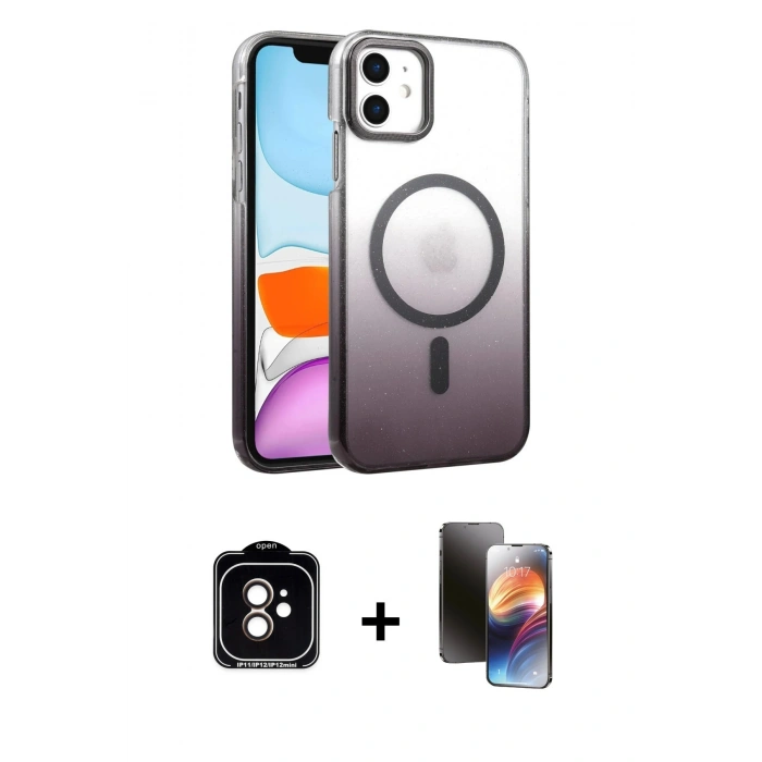 MARSİLYAN™- iPhone 11 Kılıf Ahenk Doku Özel Seri - Siyah 3D Antistatik Mat Seramik Nano Ekran Koruyucu + PVD Metal Kamera Lens - TU