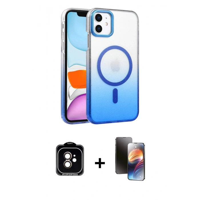 MARSİLYAN™- iPhone 11 Kılıf Ahenk Doku Özel Seri - Siyah 3D Antistatik Mat Seramik Nano Ekran Koruyucu + PVD Metal Kamera Lens - TU