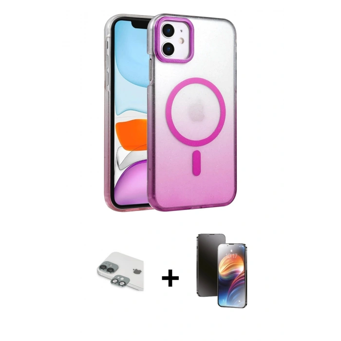 MARSİLYAN™- iPhone 11 Kılıf Ahenk Doku Özel Seri - Siyah 3D Antistatik Mat Seramik Nano Ekran Koruyucu + Pers Alüminyum Kamera Lens - YL