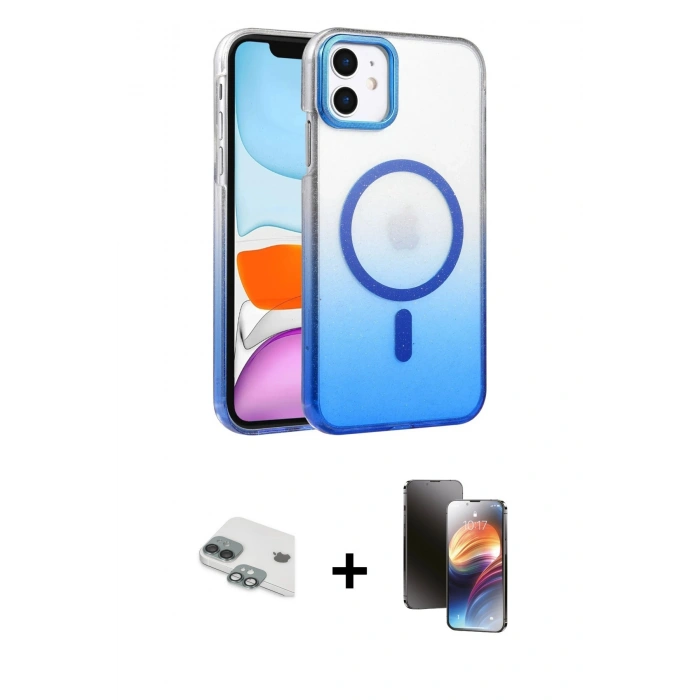 MARSİLYAN™- iPhone 11 Kılıf Ahenk Doku Özel Seri - Siyah 3D Antistatik Mat Seramik Nano Ekran Koruyucu + Pers Alüminyum Kamera Lens - YL