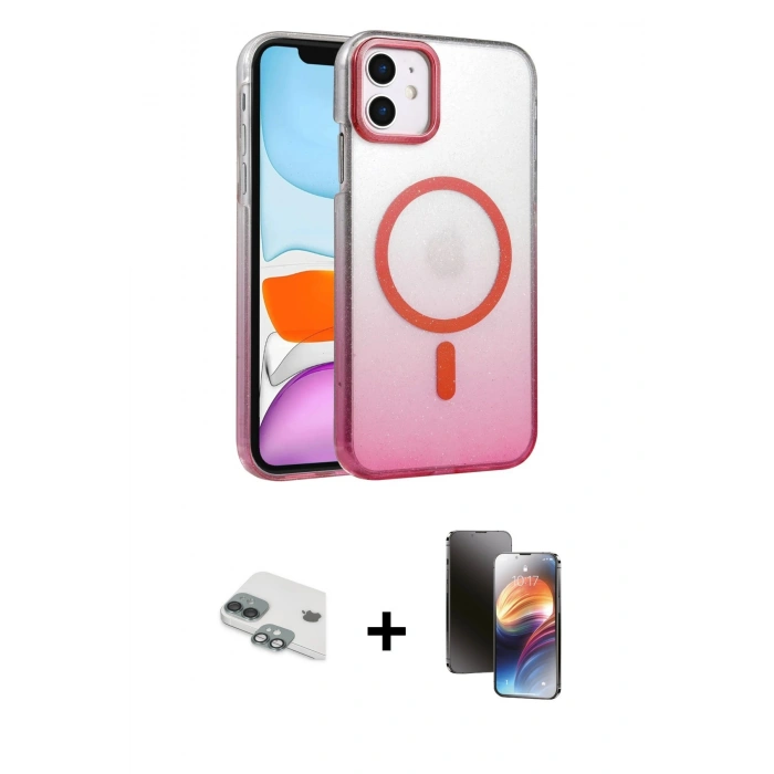 MARSİLYAN™- iPhone 11 Kılıf Ahenk Doku Özel Seri - Siyah 3D Antistatik Mat Seramik Nano Ekran Koruyucu + Pers Alüminyum Kamera Lens - YL