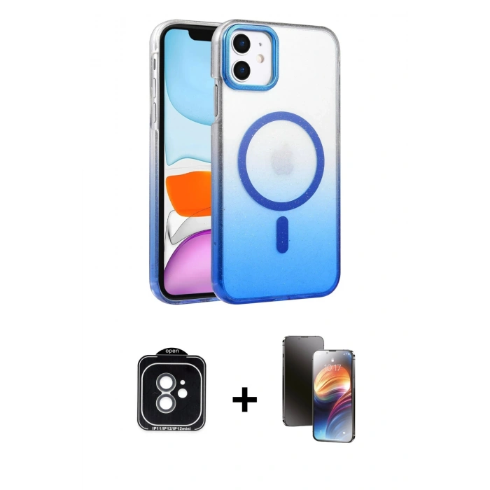 MARSİLYAN™- iPhone 11 Kılıf Ahenk Doku Özel Seri - Siyah 3D Antistatik Mat Seramik Nano Ekran Koruyucu + PVD Metal Kamera Lens - YL