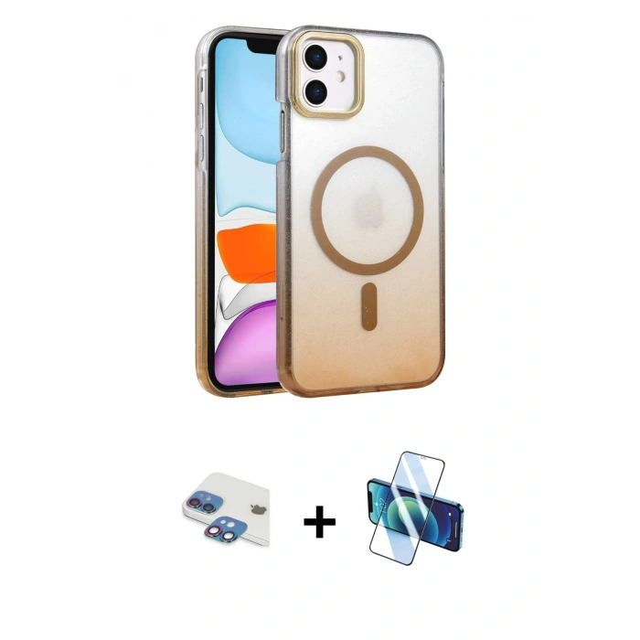 MARSİLYAN™- iPhone 11 Kılıf Ahenk Doku Özel Seri - Siyah 3D Antistatik Seramik Nano Ekran Koruyucu + Pers Alüminyum Kamera Lens - GI