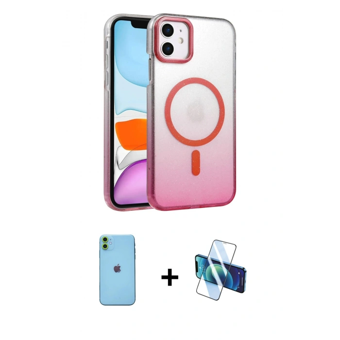MARSİLYAN™- iPhone 11 Kılıf Ahenk Doku Özel Seri - Siyah 3D Antistatik Seramik Nano Ekran Koruyucu + Neon Fosforlu Kamera Lens - YL