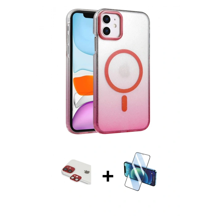 MARSİLYAN™- iPhone 11 Kılıf Ahenk Doku Özel Seri - Siyah 3D Antistatik Seramik Nano Ekran Koruyucu + Pers Alüminyum Kamera Lens - KI