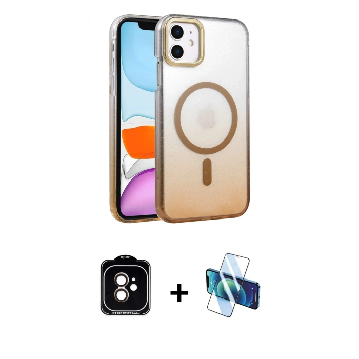 MARSİLYAN™- iPhone 11 Kılıf Ahenk Doku Özel Seri - Siyah 3D Antistatik Seramik Nano Ekran Koruyucu + PVD Metal Kamera Lens - TU