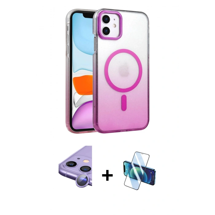 MARSİLYAN™- iPhone 11 Kılıf Ahenk Doku Özel Seri - Siyah 3D Antistatik Seramik Nano Ekran Koruyucu + Raze Metal Kamera Lens - MR