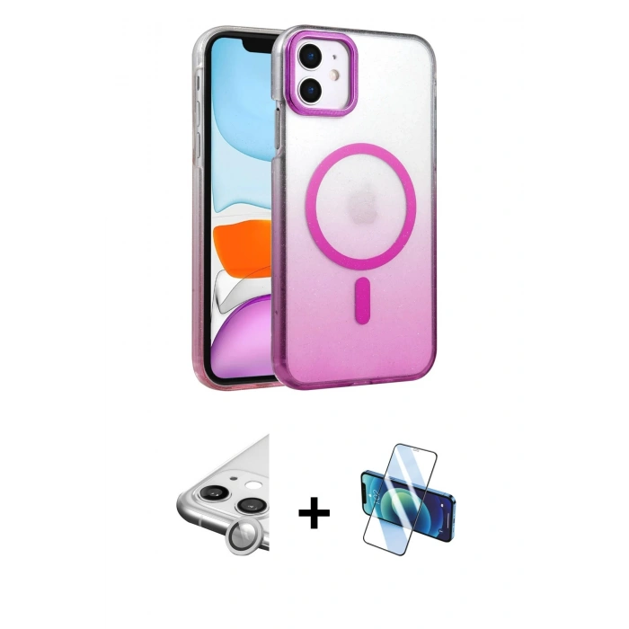 MARSİLYAN™- iPhone 11 Kılıf Ahenk Doku Özel Seri - Siyah 3D Antistatik Seramik Nano Ekran Koruyucu + Raze Metal Kamera Lens - GS