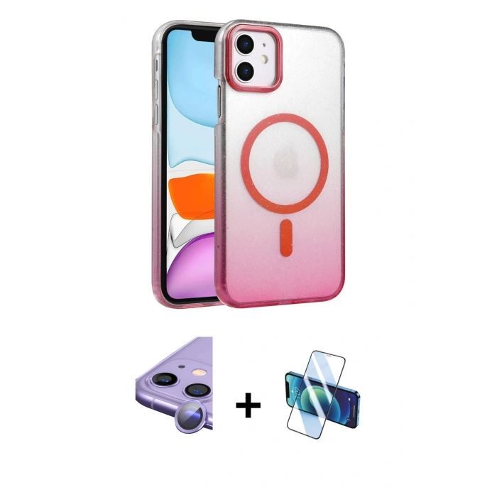 MARSİLYAN™- iPhone 11 Kılıf Ahenk Doku Özel Seri - Siyah 3D Antistatik Seramik Nano Ekran Koruyucu + Raze Metal Kamera Lens - MR