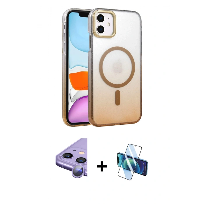 MARSİLYAN™- iPhone 11 Kılıf Ahenk Doku Özel Seri - Siyah 3D Antistatik Seramik Nano Ekran Koruyucu + Raze Metal Kamera Lens - MR