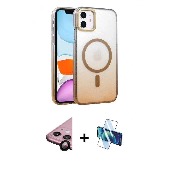 MARSİLYAN™- iPhone 11 Kılıf Ahenk Doku Özel Seri - Siyah 3D Antistatik Seramik Nano Ekran Koruyucu + Raze Metal Kamera Lens - SH