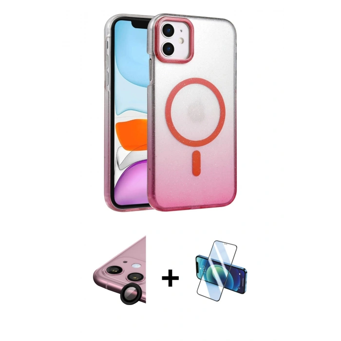MARSİLYAN™- iPhone 11 Kılıf Ahenk Doku Özel Seri - Siyah 3D Antistatik Seramik Nano Ekran Koruyucu + Raze Metal Kamera Lens - SH