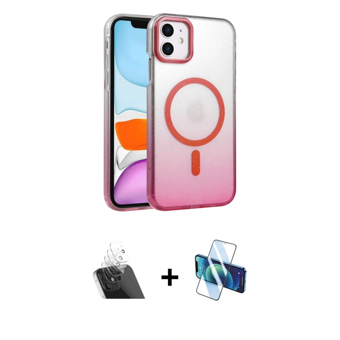 MARSİLYAN™- iPhone 11 Kılıf Ahenk Doku Özel Seri - Siyah 3D Antistatik Seramik Nano Ekran Koruyucu + Şeffaf Kamera Lens Koruma Cam