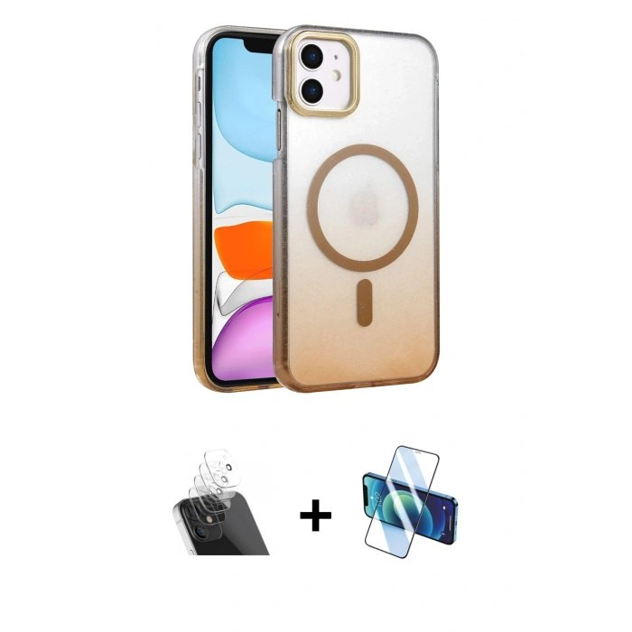 MARSİLYAN™- iPhone 11 Kılıf Ahenk Doku Özel Seri - Siyah 3D Antistatik Seramik Nano Ekran Koruyucu + Şeffaf Kamera Lens Koruma Cam