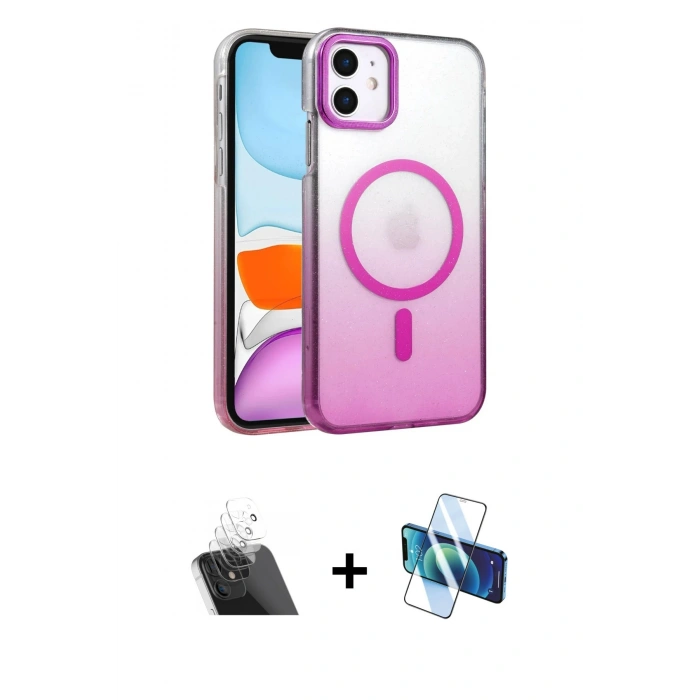 MARSİLYAN™- iPhone 11 Kılıf Ahenk Doku Özel Seri - Siyah 3D Antistatik Seramik Nano Ekran Koruyucu + Şeffaf Kamera Lens Koruma Cam