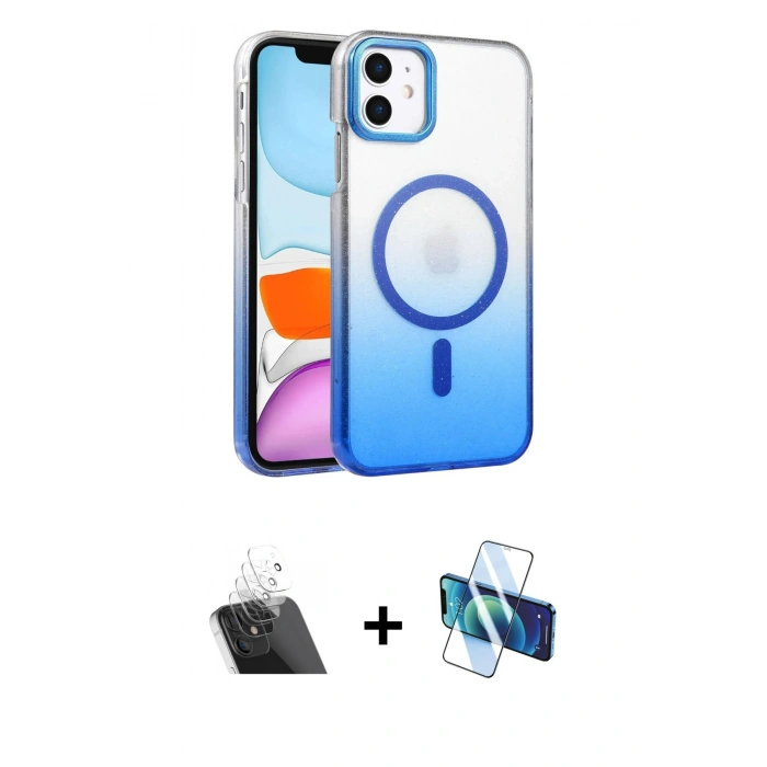MARSİLYAN™- iPhone 11 Kılıf Ahenk Doku Özel Seri - Siyah 3D Antistatik Seramik Nano Ekran Koruyucu + Şeffaf Kamera Lens Koruma Cam