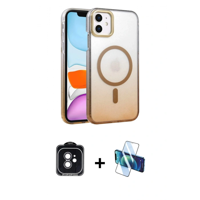 MARSİLYAN™- iPhone 11 Kılıf Ahenk Doku Özel Seri - Siyah 3D Antistatik Seramik Nano Ekran Koruyucu + PVD Metal Kamera Lens - SH