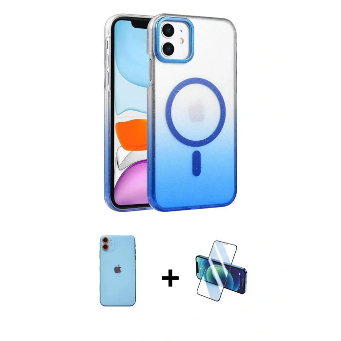 MARSİLYAN™- iPhone 11 Kılıf Ahenk Doku Özel Seri - Siyah 3D Antistatik Seramik Nano Ekran Koruyucu + Neon Fosforlu Kamera Lens - TU