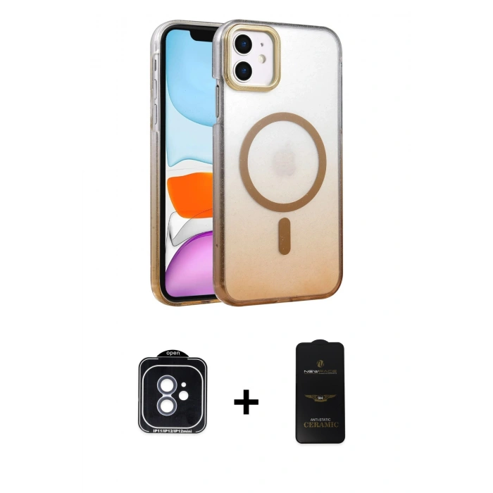 MARSİLYAN™- iPhone 11 Kılıf Ahenk Doku Özel Seri - Siyah 6D Antistatik Mat Seramik Hayalet Nano Ekran Koruyucu + PVD Metal Kamera Lens - MI