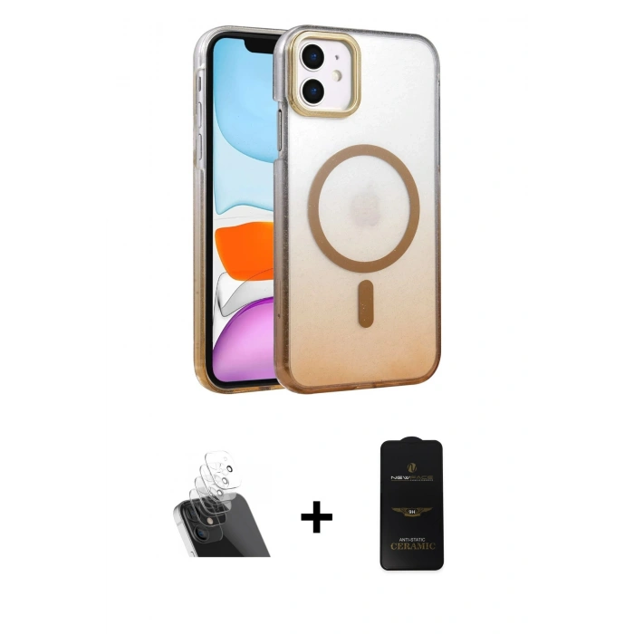 MARSİLYAN™- iPhone 11 Kılıf Ahenk Doku Özel Seri - Siyah 6D Antistatik Mat Seramik Hayalet Nano Ekran Koruyucu + Kamera Lens Koruma Cam - SF