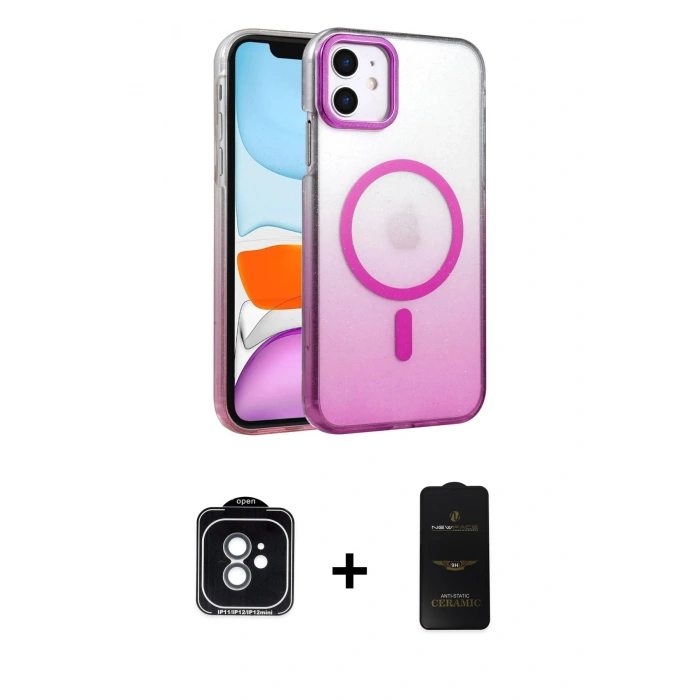 MARSİLYAN™- iPhone 11 Kılıf Ahenk Doku Özel Seri - Siyah 6D Antistatik Mat Seramik Hayalet Nano Ekran Koruyucu + PVD Metal Kamera Lens - YL